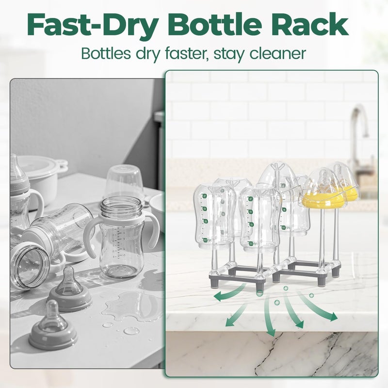 EsLuker.ly Baby Bottle Drying Rack Plastic Vertical Dryer Holder, Foldable Space Saving for 12 Milk Glass Bottle Countertop, Drain Stand Shelf for New Parents - Image 3